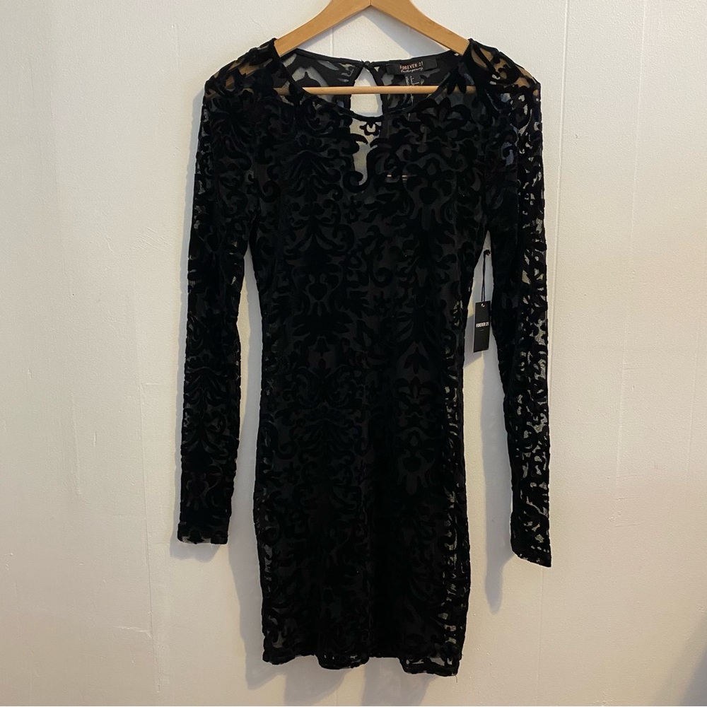 NWT Forever21 Late Night Vibes Sheer Velvet Burnout Bodycon Mini Dress